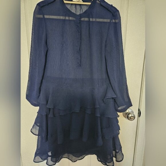 None Dresses & Skirts - Sheer Navy Blue Dress with bottom ruffles